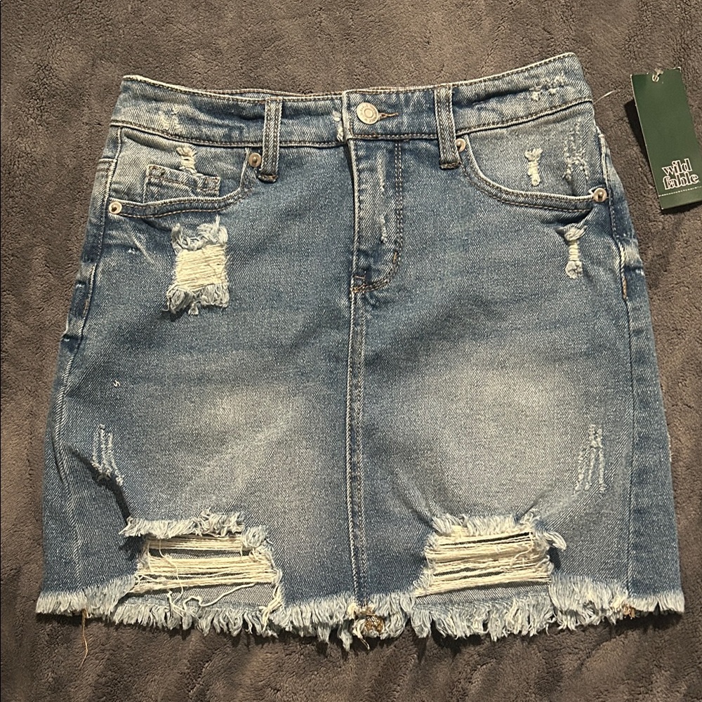 Wild Fable Frayed Hem Denim Mini Skirt - Blue